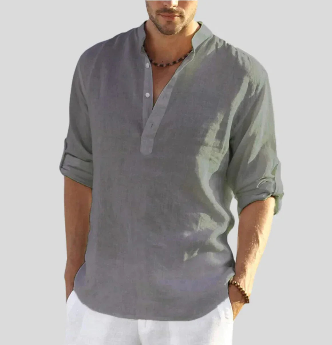 Mens Linen Shirt Collared Smart Casual Breathable Lightweight