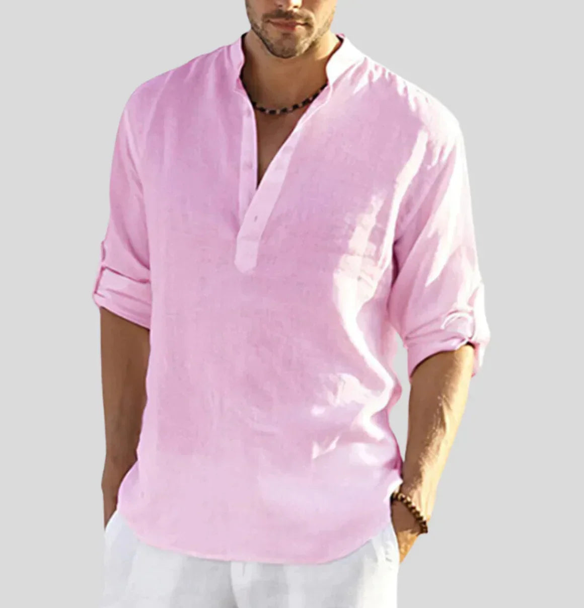 Mens Linen Shirt Collared Smart Casual Breathable Lightweight