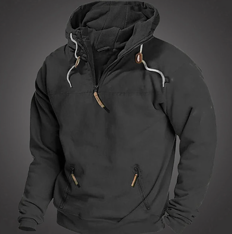 Men Quarter Zip Hoodie Kangaroo Pocket Relaxed Fit