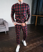 Perla | Men's Tracksuit Set | Plaid Pattern, Slim Fit | Jacket & Pants