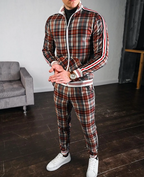 Perla | Men's Tracksuit Set | Plaid Pattern, Slim Fit | Jacket & Pants