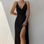 Cocktail dress women sleeveless long slit thin strap floor length