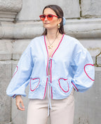 Dahlia | Women's Heart Blouse | Gingham, Ruffle, Tie-Front | Romantic