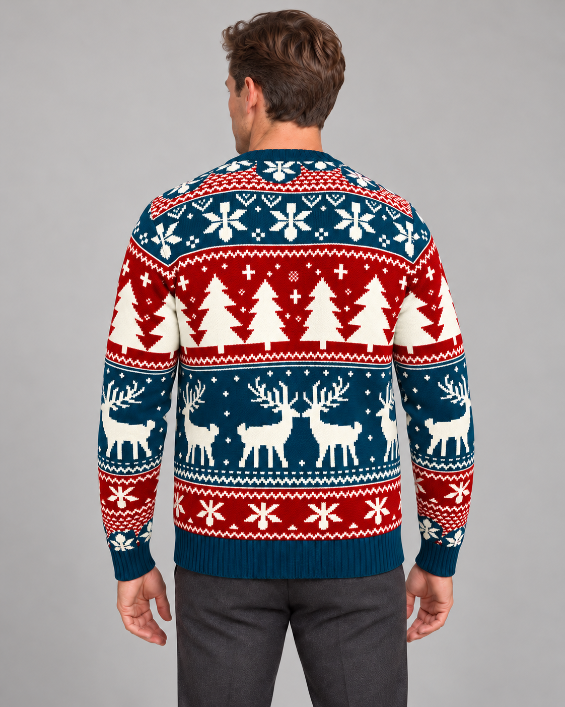 Mens Christmas Jumper Fair Isle Reindeer Festive Knitwear Pattern