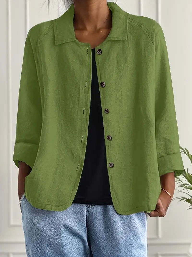 Women Blouse Jacket Button Front Three Quarter Sleeve | Mila