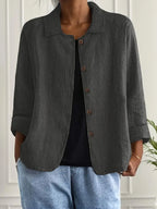 Women Blouse Jacket Button Front Three Quarter Sleeve | Mila