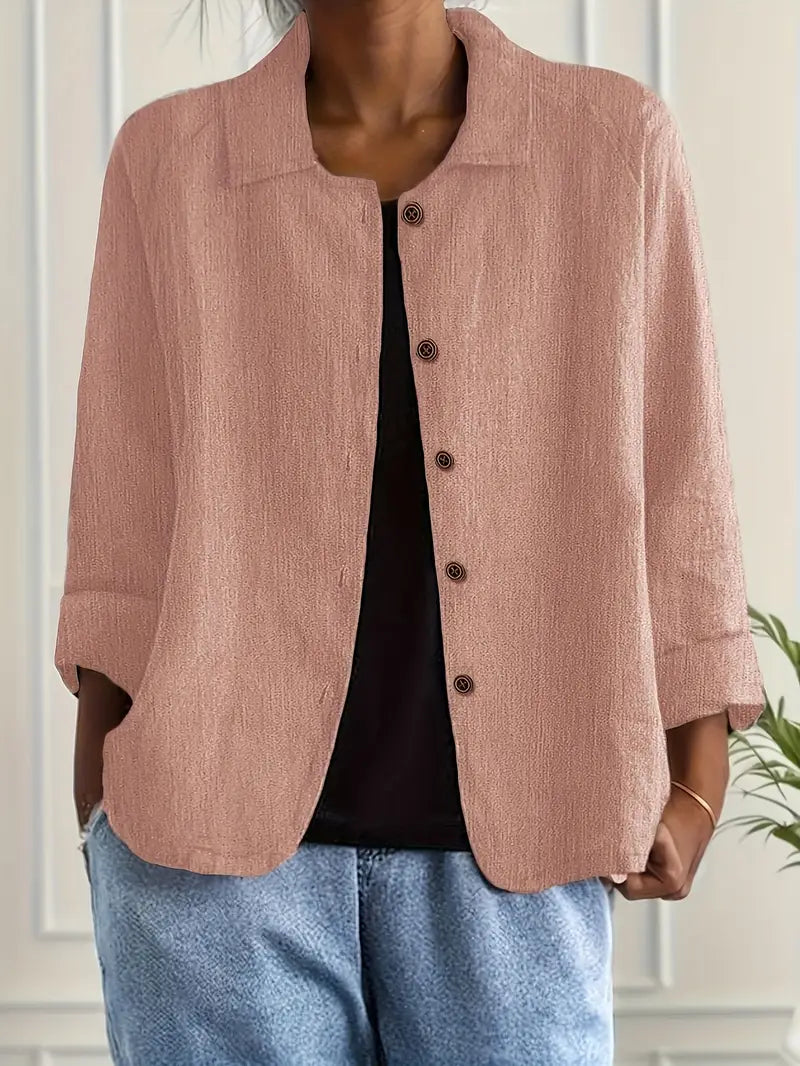 Women Blouse Jacket Button Front Three Quarter Sleeve | Mila