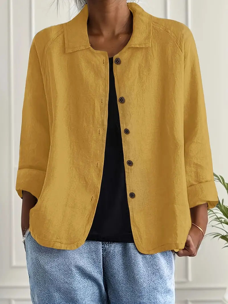 Women Blouse Jacket Button Front Three Quarter Sleeve | Mila