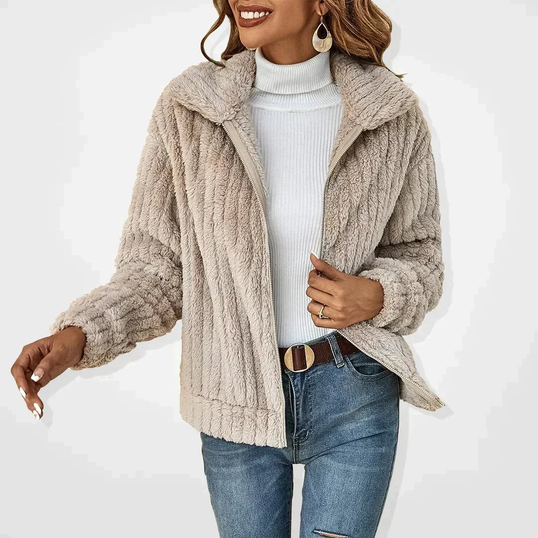 Fleur | Women Fluffy Cardigan Long Sleeve Wide Collar