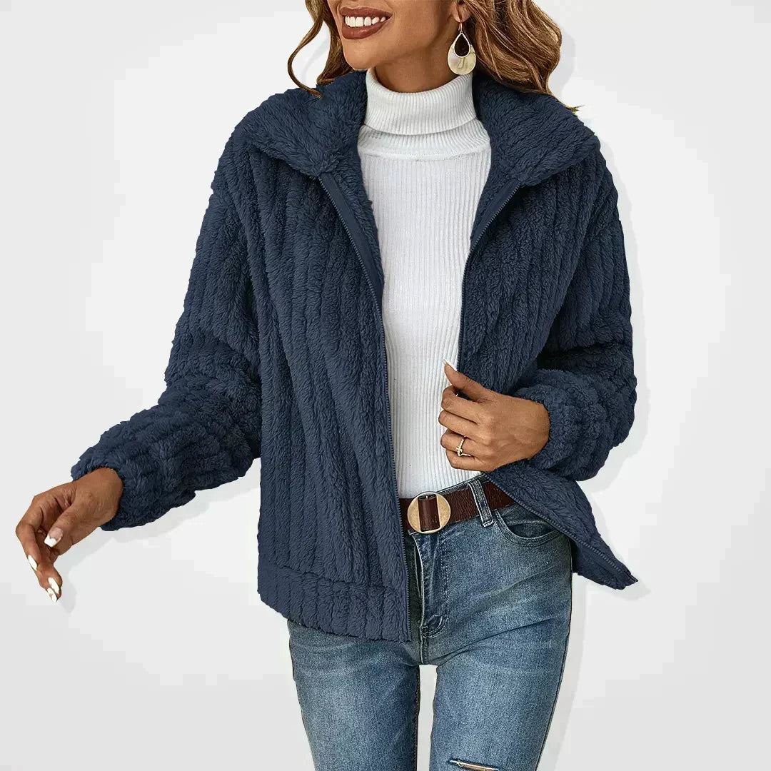 Fleur | Women Fluffy Cardigan Long Sleeve Wide Collar