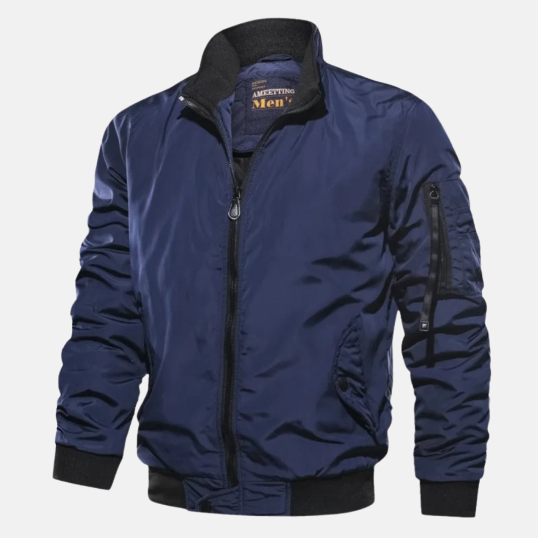 Men Bomber Jacket Zip Up Windproof Ribbed Cuff