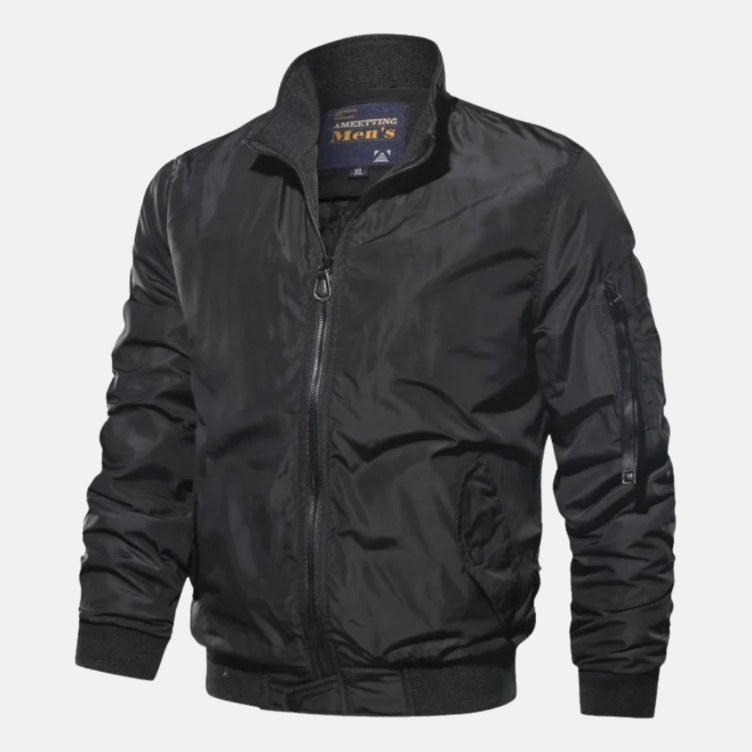 Men Bomber Jacket Zip Up Windproof Ribbed Cuff