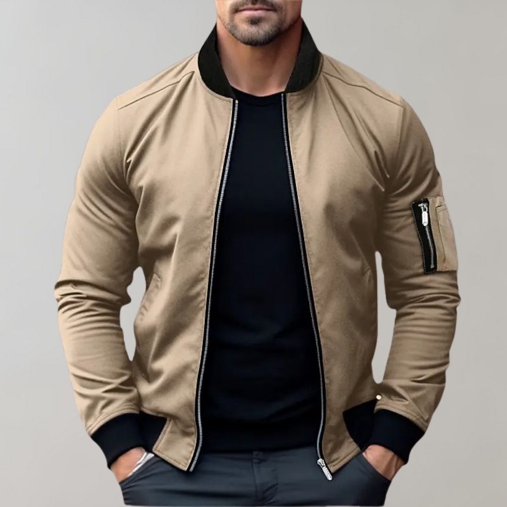 Men bomber jacket windproof lightweight with zip closure