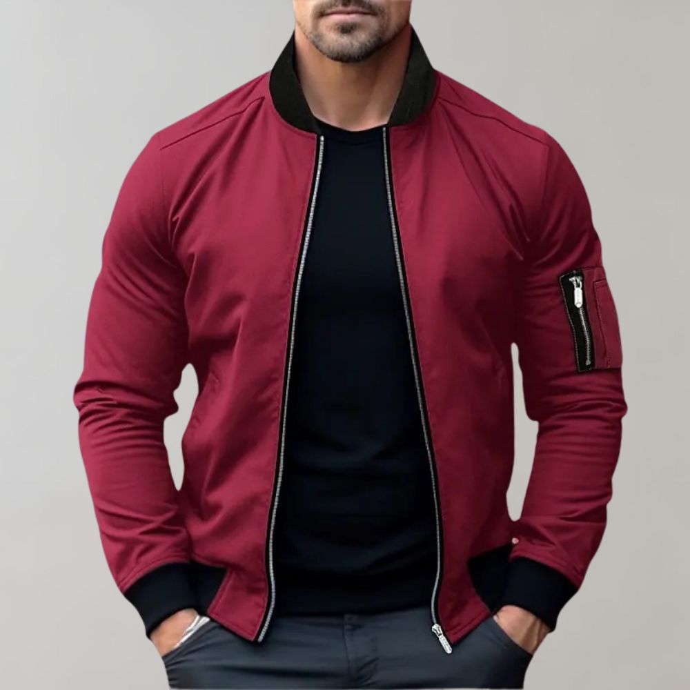 Men bomber jacket windproof lightweight with zip closure