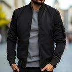 Men bomber jacket windproof lightweight with zip closure and ribbed cuffs