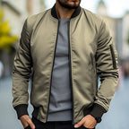 Men bomber jacket windproof lightweight with zip closure and ribbed cuffs