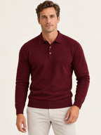 Men Polo Shirt Long Sleeve Knitted Ribbed Cuff Autumn Winter