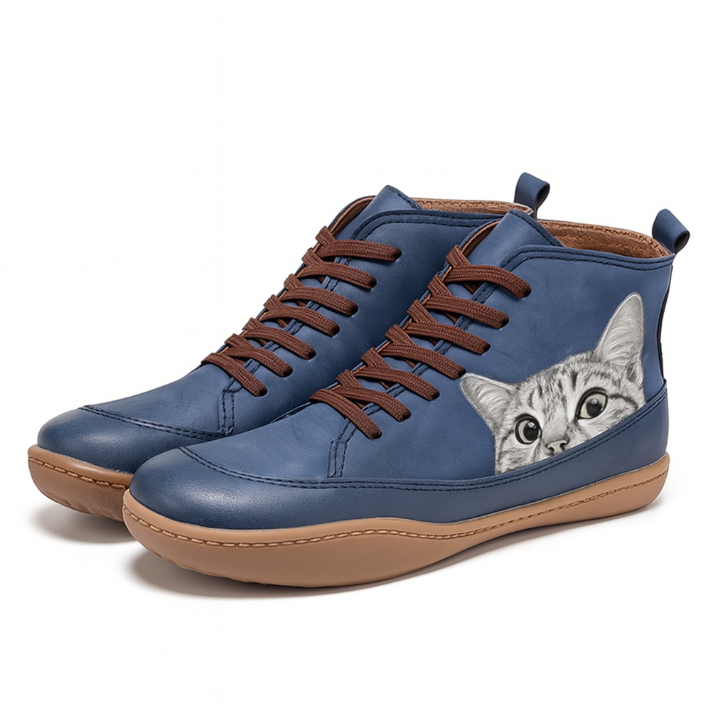 Women Cat Print Winter Boots Warm Lined