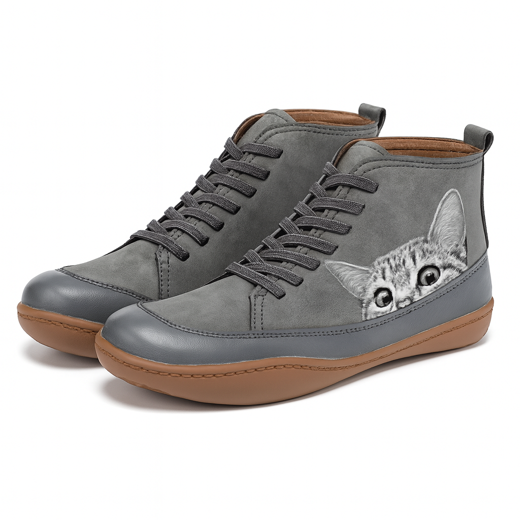Women Cat Print Winter Boots Warm Lined