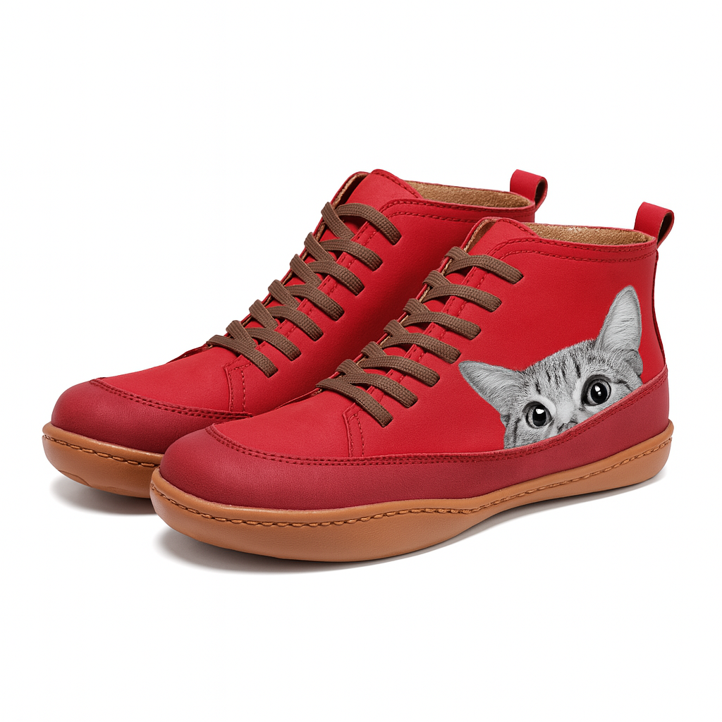 Women Cat Print Winter Boots Warm Lined