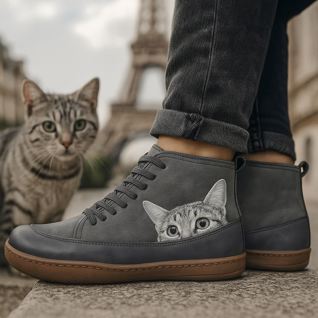 Women Cat Print Winter Boots Warm Lined