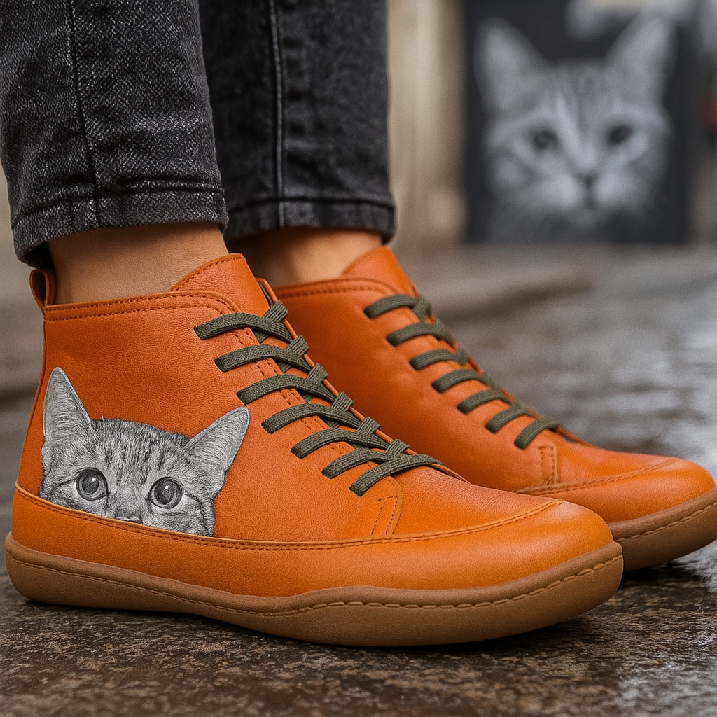Women Cat Print Winter Boots Warm Lined