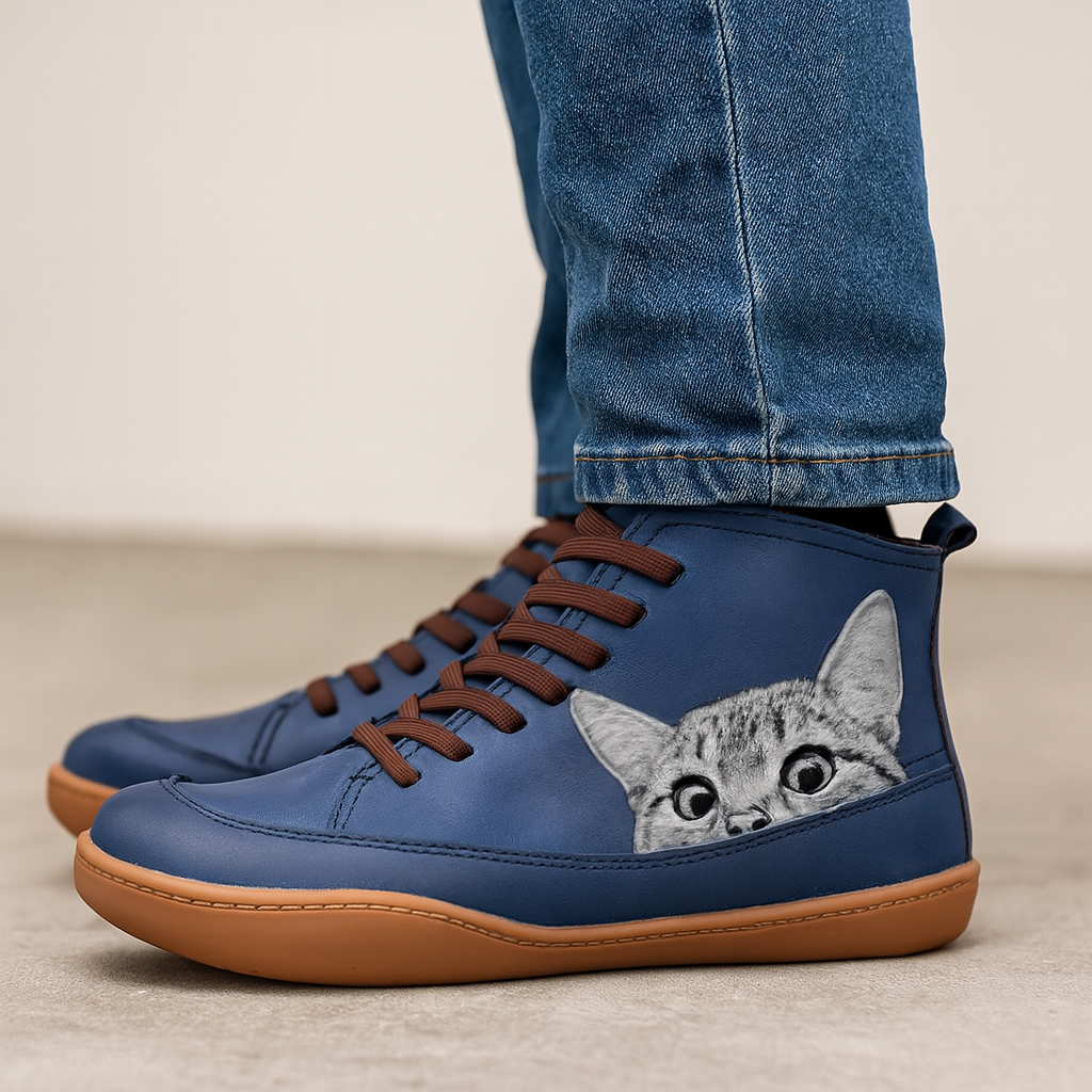 Women Cat Print Winter Boots Warm Lined