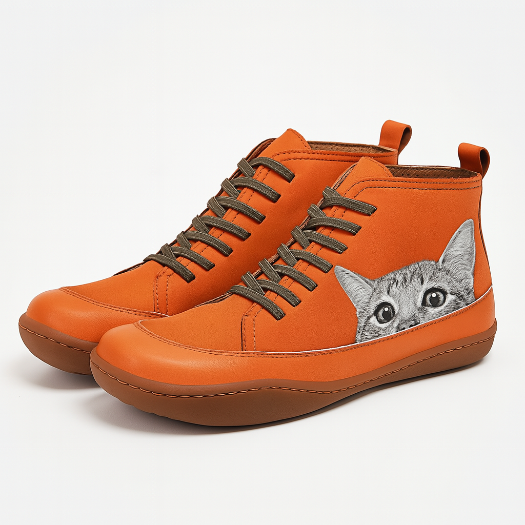 Women Cat Print Winter Boots Warm Lined