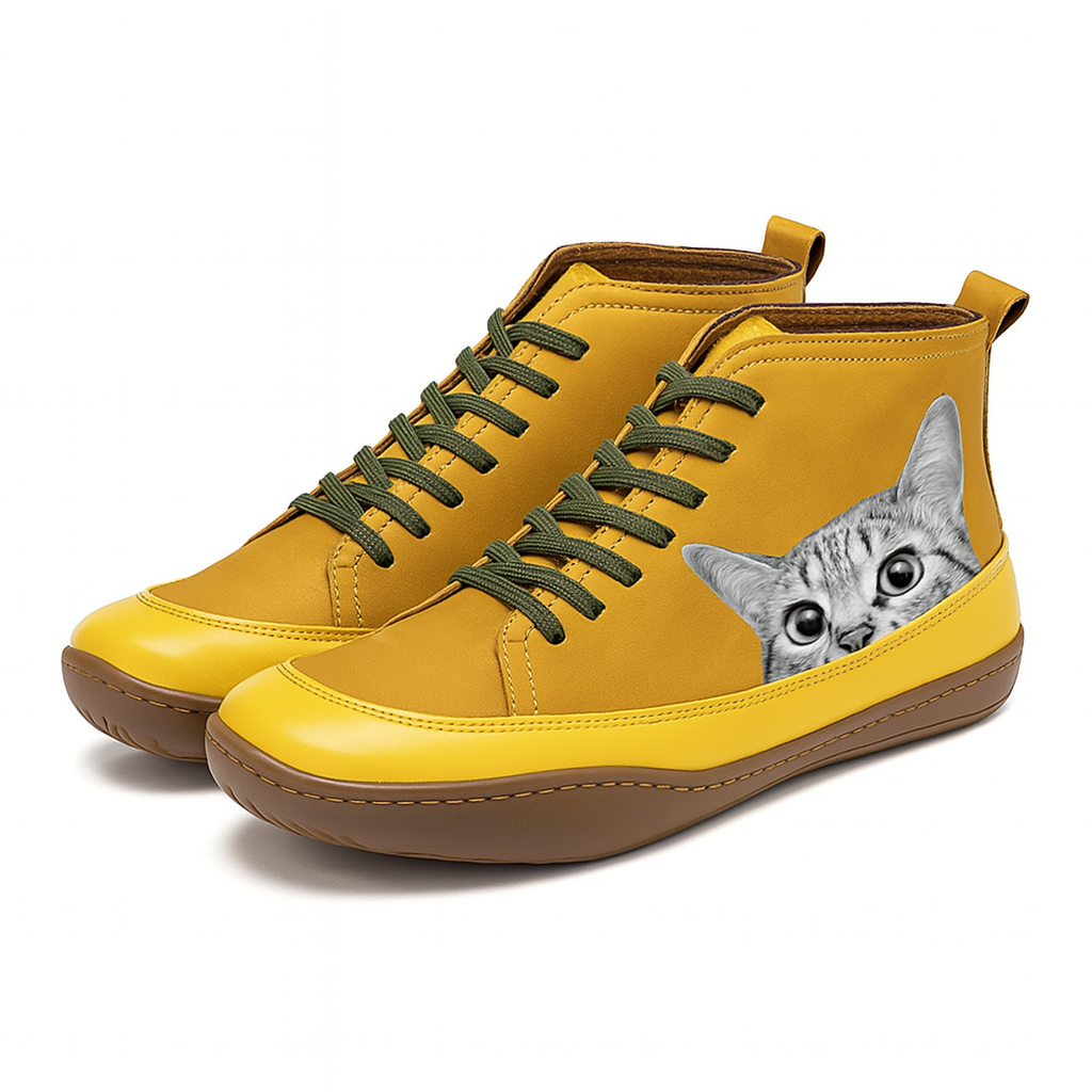 Women Cat Print Winter Boots Warm Lined