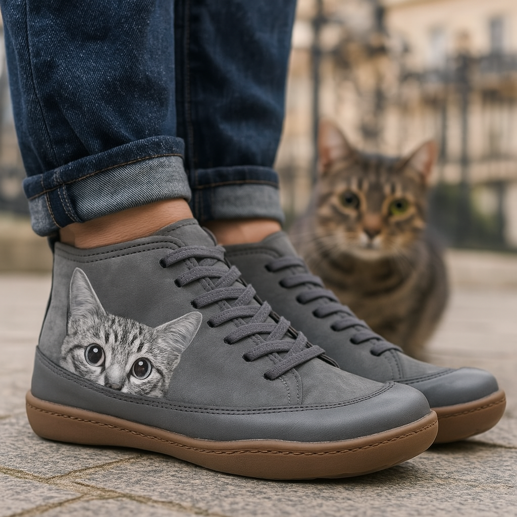 Women Cat Print Winter Boots Warm Lined