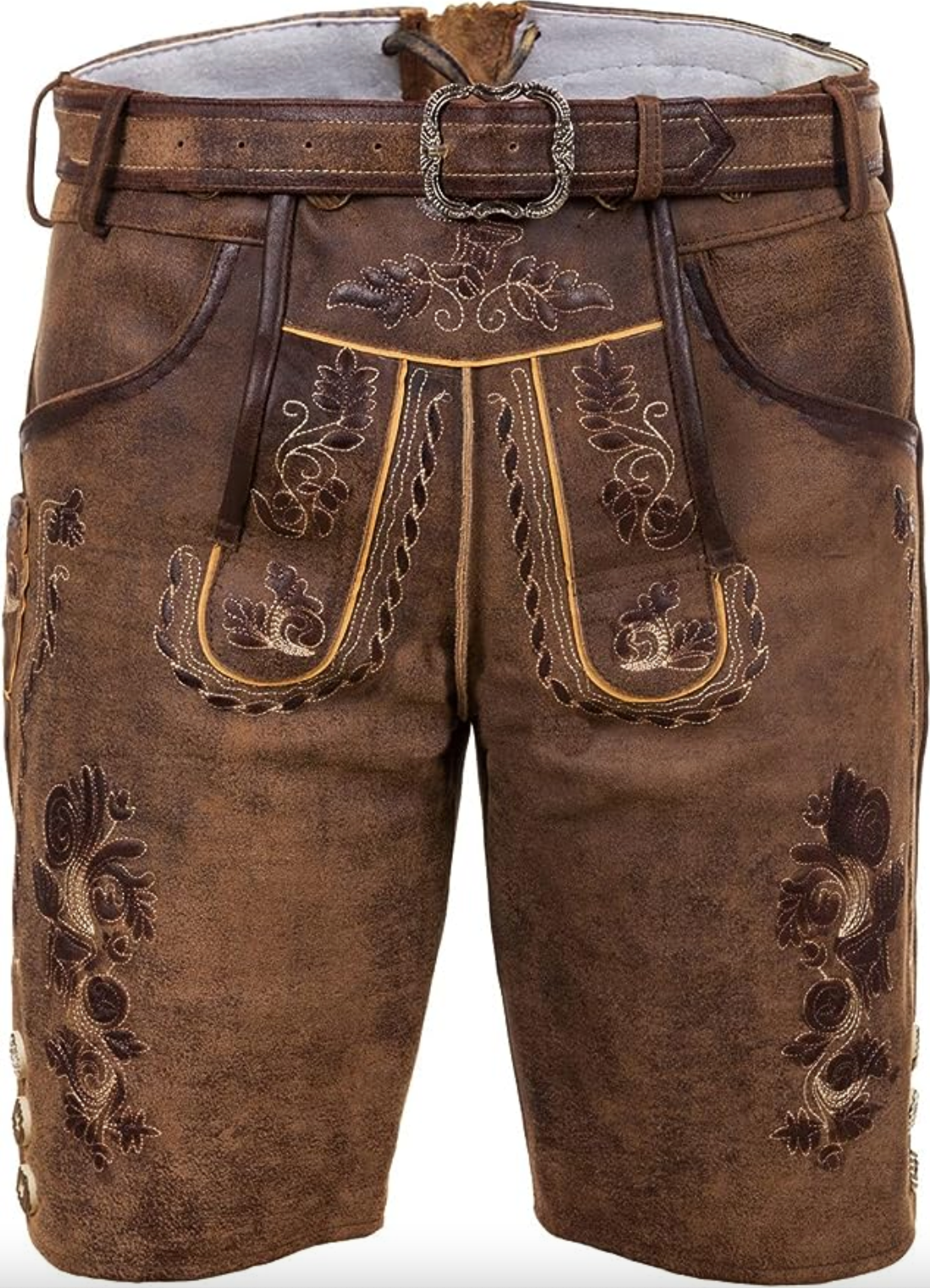 Pearl | Men's Western Shorts | Embroidery & Belt | Brown