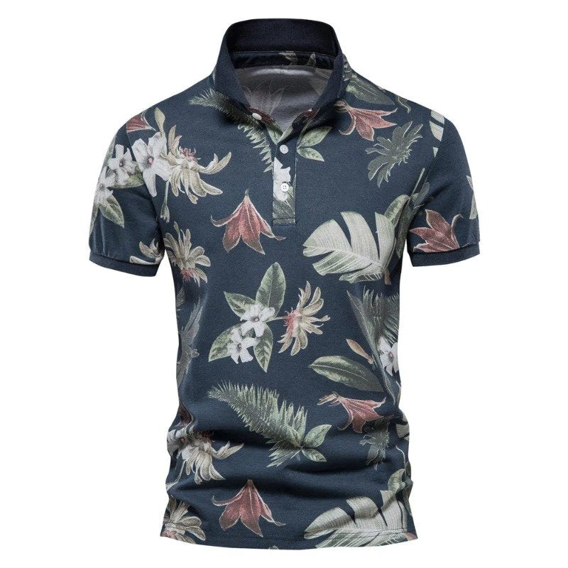 Wren | Men's Hawaiian Polo Shirt | Tropical Print, Short Sleeve | Summer