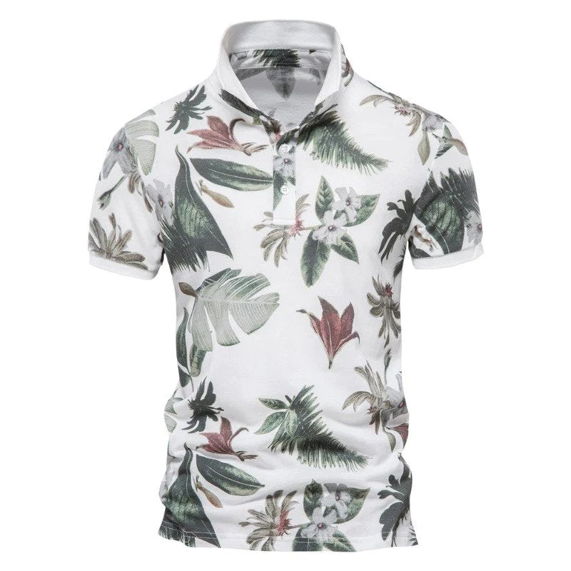 Wren | Men's Hawaiian Polo Shirt | Tropical Print, Short Sleeve | Summer