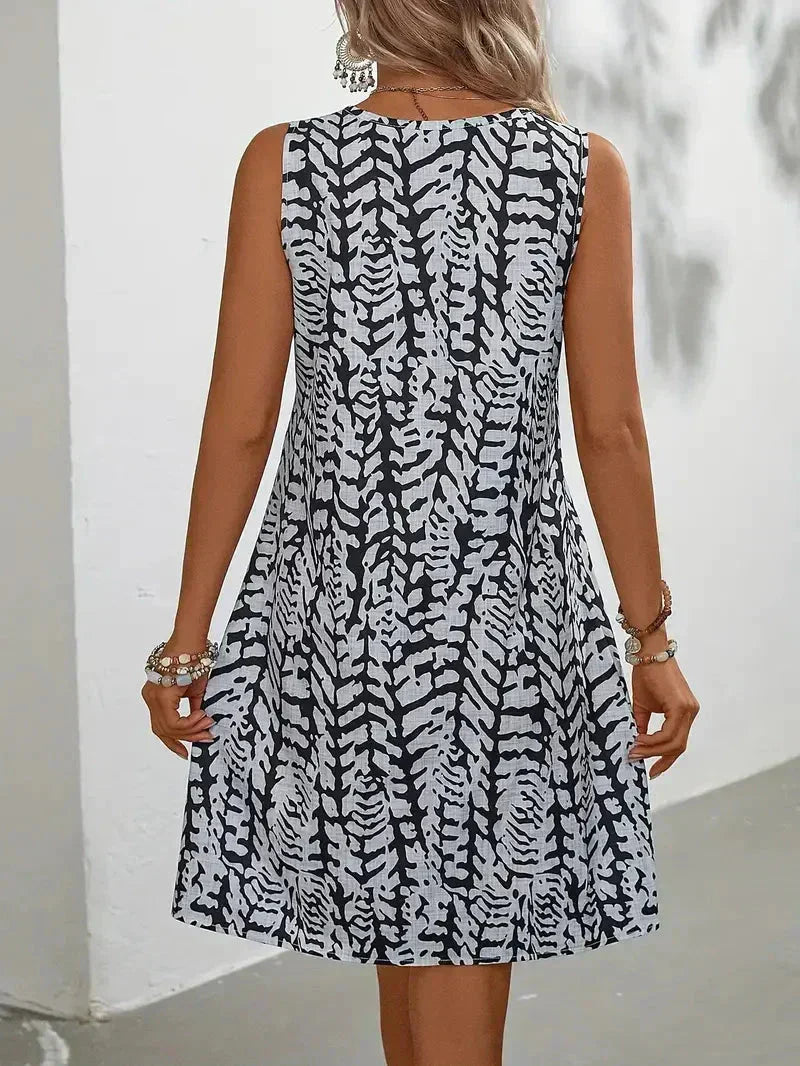 Summer Dress Women Midi Sleeveless Lightweight Abstract Print