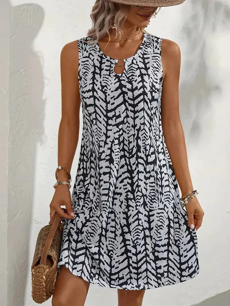 Summer Dress Women Midi Sleeveless Lightweight Abstract Print