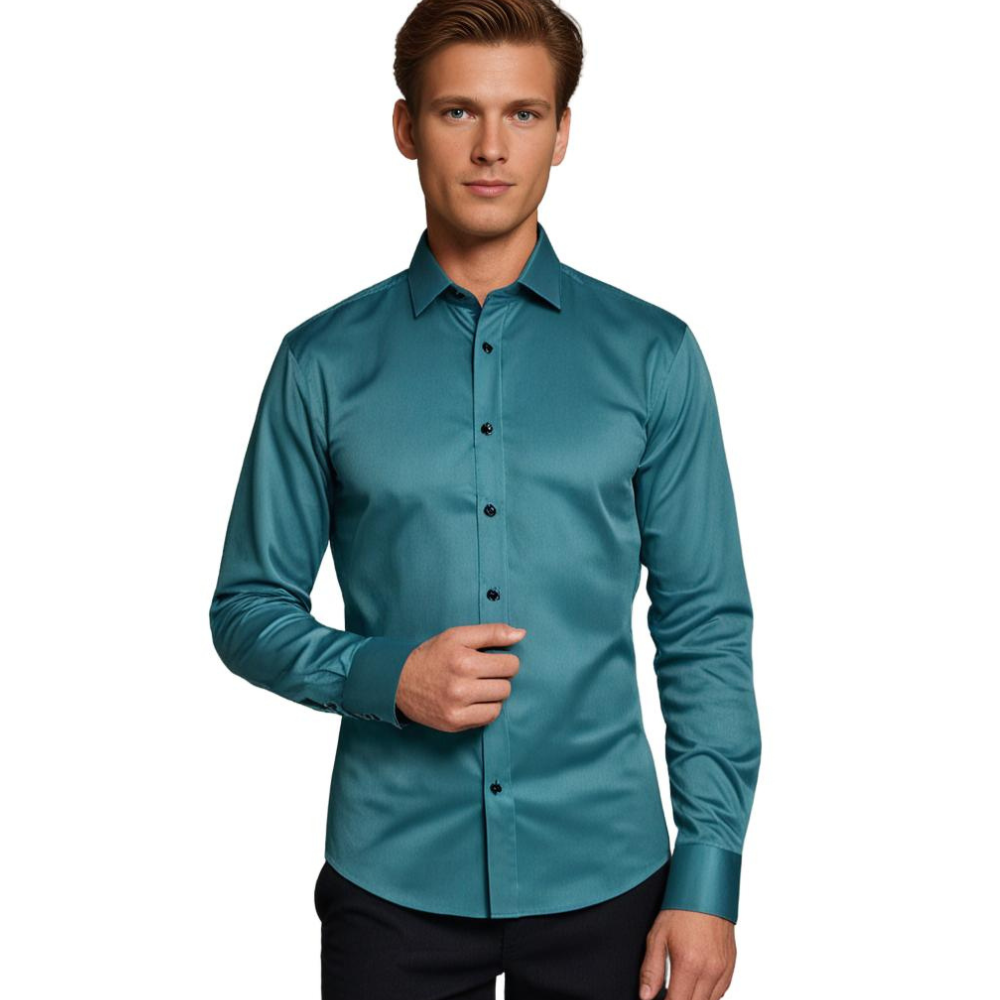 Men Stretch Dress Shirt Slim Fit Button Up Wrinkle Free