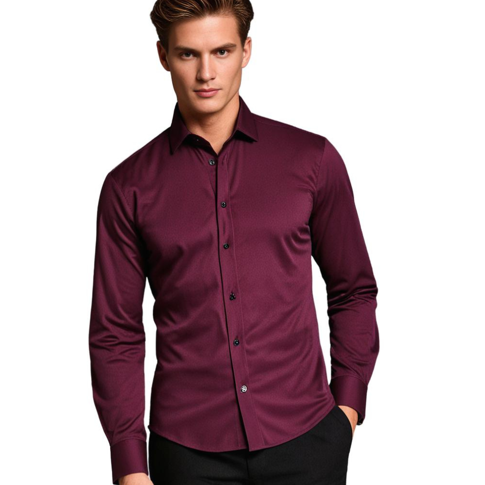 Men Stretch Dress Shirt Slim Fit Button Up Wrinkle Free