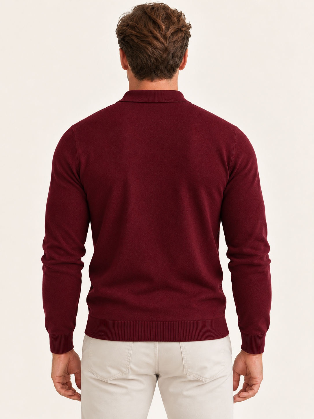 Men Polo Shirt Long Sleeve Knitted Ribbed Cuff Autumn Winter