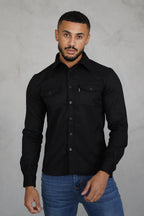 Men Long Sleeve Button Up Shirt Chest Pockets Overshirt