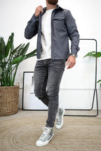 Men Long Sleeve Button Up Shirt Chest Pockets Overshirt
