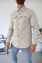 Men Long Sleeve Button Up Shirt Chest Pockets Overshirt