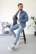 Men Long Sleeve Button Up Shirt Chest Pockets Overshirt