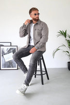 Men Long Sleeve Button Up Shirt Chest Pockets Overshirt