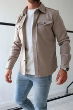 Men Long Sleeve Button Up Shirt Chest Pockets Overshirt