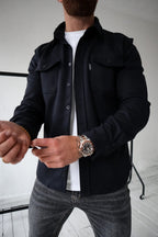 Men Long Sleeve Button Up Shirt Chest Pockets Overshirt