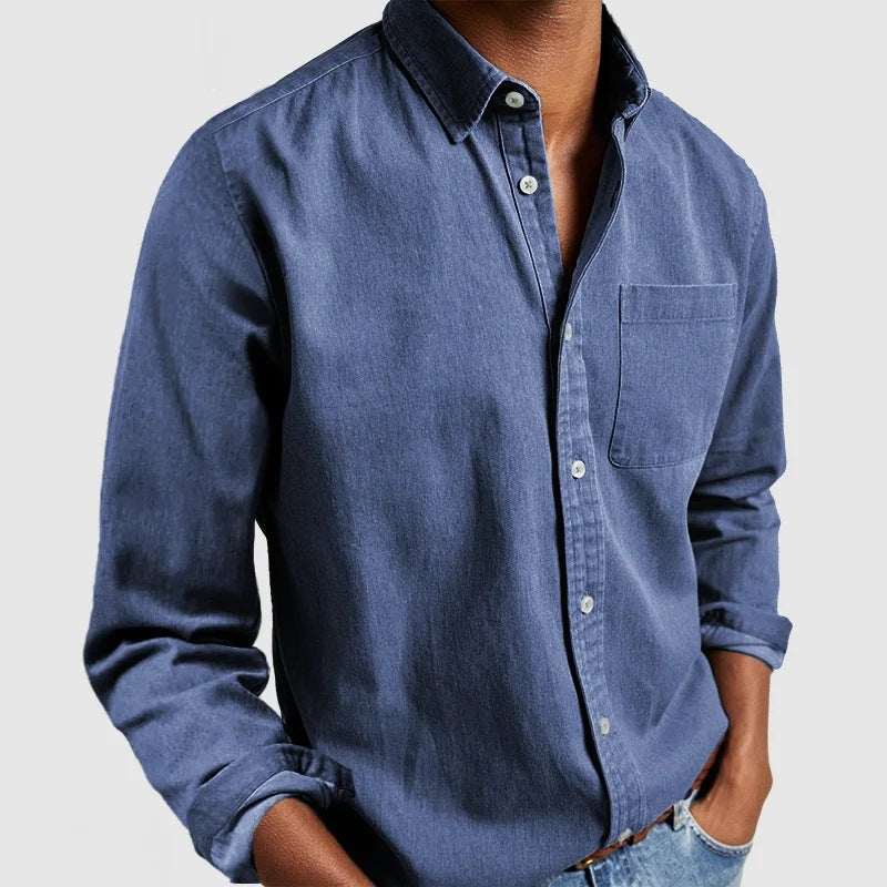 Men denim long sleeve button-up shirt casual fit available in multiple colours