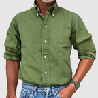 Men denim long sleeve button up shirt with collar, classic casual fit