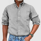 Men denim long sleeve button up shirt with collar, classic casual fit