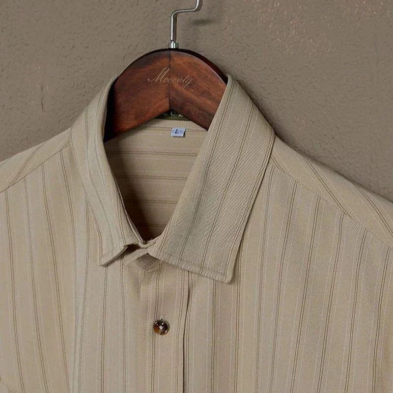 Men Long Sleeve Button Up Shirt Striped