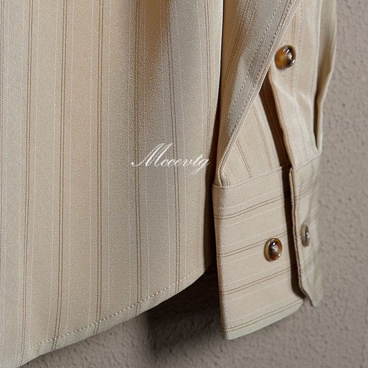 Men Long Sleeve Button Up Shirt Striped